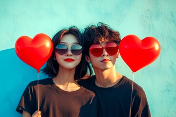 Valentine's day, lovebirds couple: breathtaking noticeable image of loving asian young lovers. Sign of love and affection. Commercial promotion idea. Commercial romance. Couple romance.