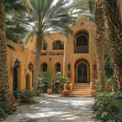 Fototapeta premium Oasis Courtyard: Architectural Gem in Desert Paradise