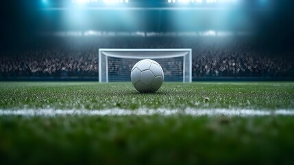 Soccer Ball On Field In Stadium At Night