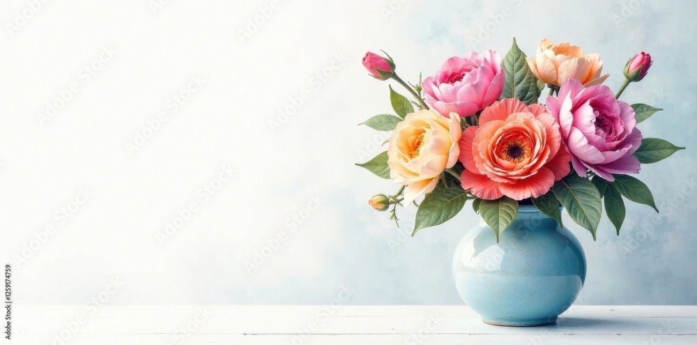 Wall mural Watercolor flowers in a vase, bouquet, fall, floral