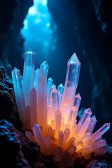 Glowing Crystals in a Dark Cave, Mystical Fantasy Minerals


