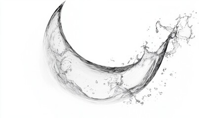 Crescent water splash, white background, purity, advertising