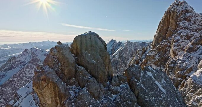 Aerial drone view of the Marmolada mountain in the Dolomites, northeastern Italy