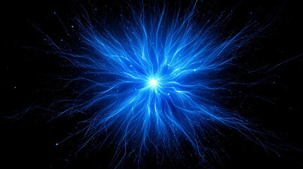 Fototapeta premium Blue Light Burst on Black Background