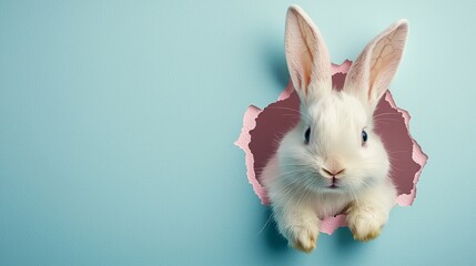 Cute Bunny Peeking Through a Wall Hole