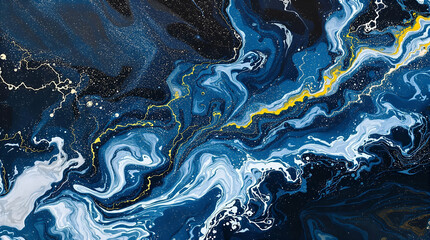 Fluid Blue and Gold Swirl Pattern - Abstract Marble Design with Metallic Accents