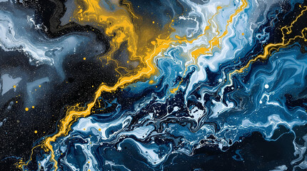 Fluid Blue and Gold Swirl Pattern - Abstract Marble Design with Metallic Accents