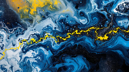 Fluid Blue and Gold Swirl Pattern - Abstract Marble Design with Metallic Accents