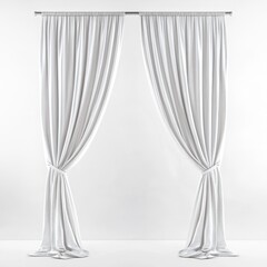White Curtains Draped Open on White Background