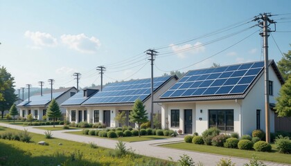 Obraz premium Eco Friendly Suburban Homes with Solar Panels Sustainable Housing Renewable Energy