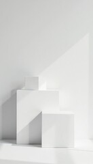 Fototapeta premium White cube boxes shifted against plain white wall, white, cubes, plain