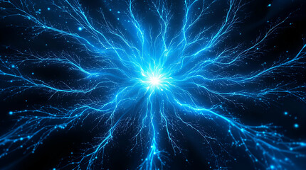 Neural Network Visualization with Glowing Blue and Orange Filaments