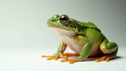 White panellled frog with closed eyes and outstretched front legs , still life, pond life, frogs