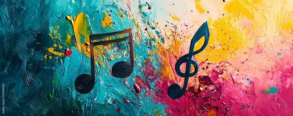 Poster vibrant musical notes adorn a canvas, symbolizing fun and artistic expression