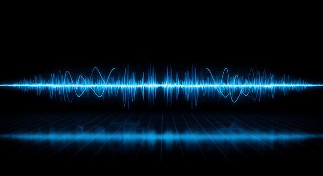 Abstract Blue Sound Wave Visualizer with Reflection and Dark Background - Powered by Adobe