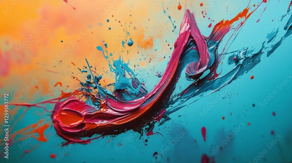 Poster abstract design created by splashing thick red and blue oil paint on a canvas