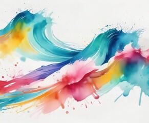 Obraz premium Watercolor waves with colored brushstrokes and splatters on a bright white background, brushstrokes, abstract, background