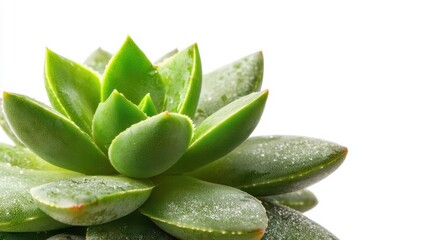 Fototapeta premium A close-up view of a vibrant green succulent plant with plump leaves, wet with moisture, showcasing its natural beauty.