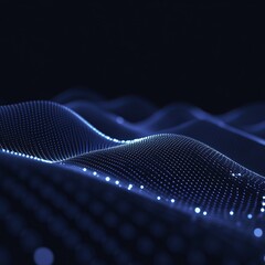 Abstract digital landscape of glowing particles in dark space