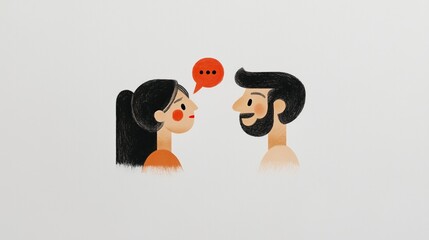 Cartoon illustration of a conversation between a woman and man with speech bubble