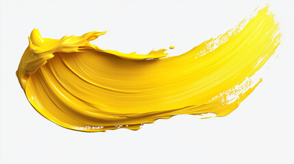 Yellow paint brush stroke, textured brushstroke on a white background