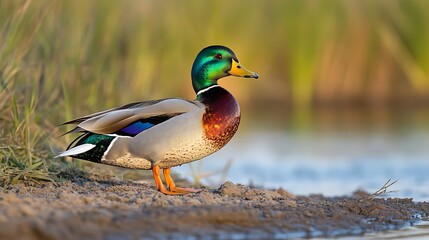 Fototapeta premium Majestic Mallard Drake by the Water's Edge