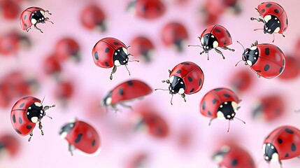Red Ladybugs Flying on Pink Background