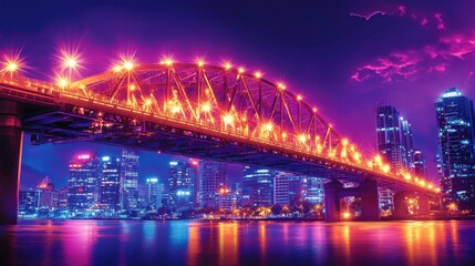 Naklejka premium Illuminated Bridge Spanning Cityscape at Night