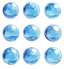Animated liquid spheres, animation, illustration, water droplets