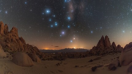 Obraz premium Night Sky Over Desert Mountains And Stars