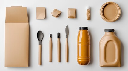 Eco-Friendly Kraft Paper Packaging and Utensils Mockup