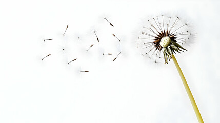Dandelion Seeds Floating On White Background