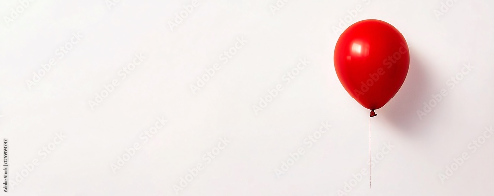 Poster Single red balloon floats on a white background, providing ample copy space for text or design elements