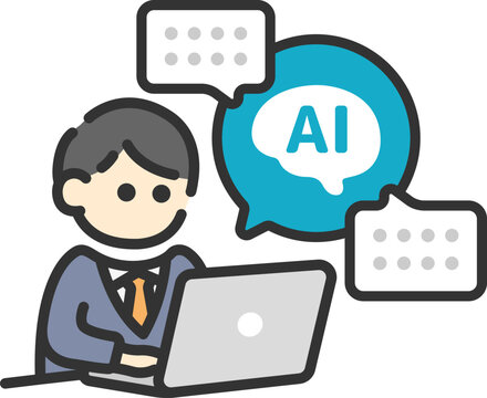 recommend clip art: AIを活用して仕事をする、ビジネスマンの（線画カラー）のイラスト