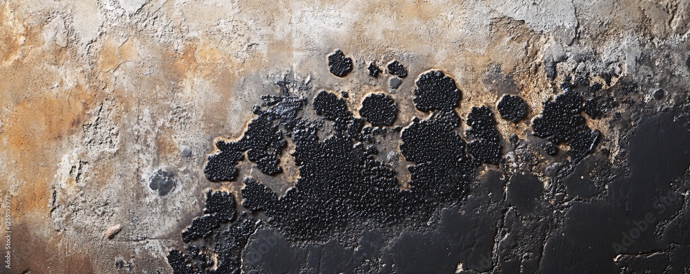 Aufkleber Abstract black paint creating unique shapes on a textured wall, forming a visually intriguing background