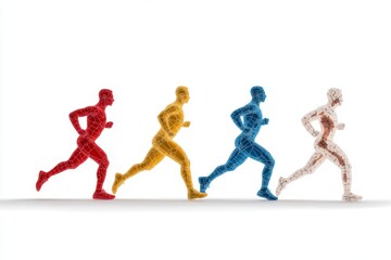 Four Stylized Runners in Motion Against White Background