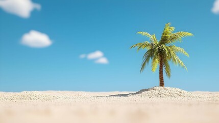 Fototapeta premium Pixel Art Palm Tree on Sandy Beach Under Blue Sky