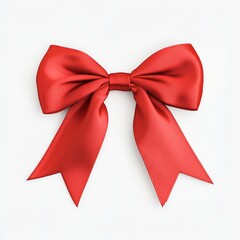 Fototapeta premium Red satin ribbon bow on white background