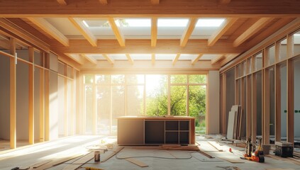 Fototapeta premium Sunlight Illuminates New Home Construction