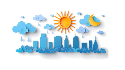 Obraz premium city 3d sun paper cloud isolated on white background building