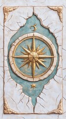 Fototapeta premium Gold Compass Rose on Cracked Stone Background