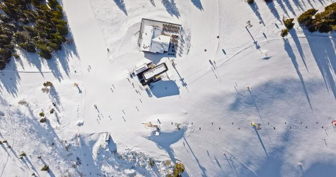 Aerial drone view of a ski resort in Col dei Baldi, Alleghe, in the Dolomites, Italy in daylight