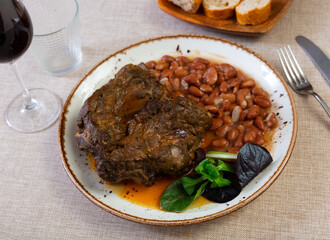 Delicious soft pork with stewed beans. Healthy food