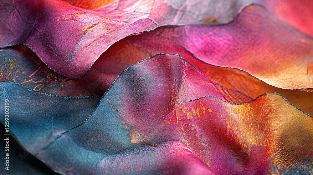 Poster silk fabric cascading in colorful and delicate waves