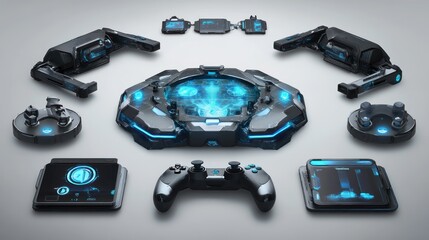 Futuristic Gaming System Peripheral Devices Displayed