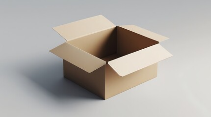Minimalist image of an open cardboard box on a neutral background. Perfect for concepts related to packaging, shipping, moving, storage, and delivery services.

