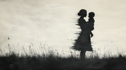 Mother, child, field, motion blur, loss, grief, memory, sepia, outdoor, remembrance