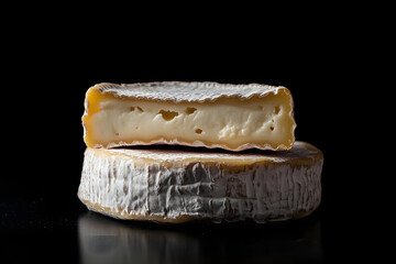 Two Camembert Cheese Rounds, One Sliced