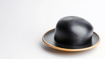 Elegant Black Hat with Smooth Striated Texture on a White Background. Generative AI