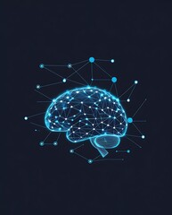 Futuristic digital brain network with glowing blue neural connections on a dark background, symbolizing artificial intelligence, machine learning, and advanced neural technology in cyberspace

